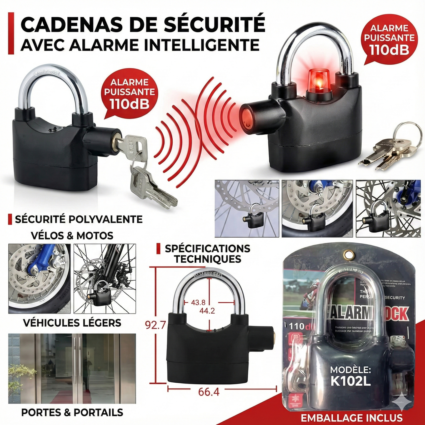 Cadenas de Sécurité avec Alarme 110dB