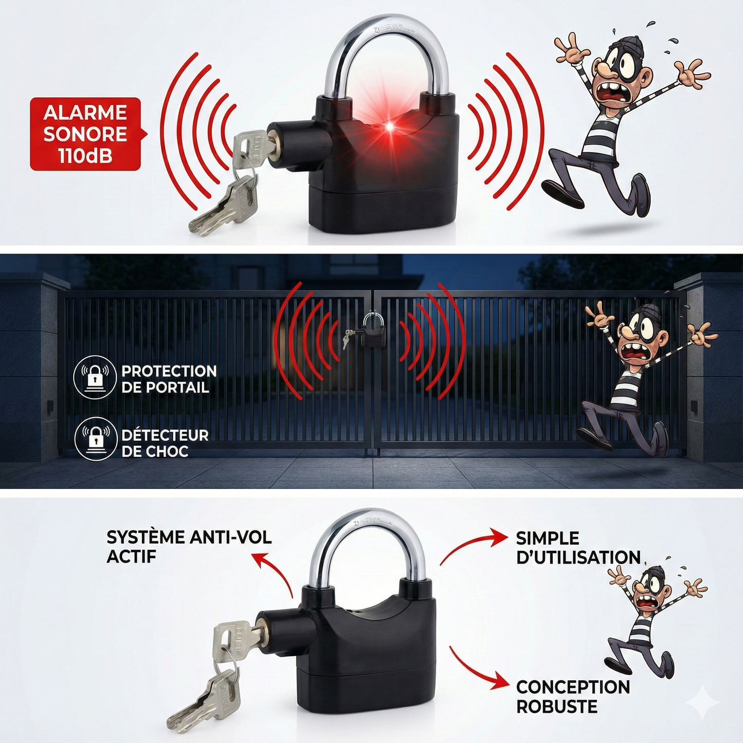 Cadenas de Sécurité avec Alarme 110dB